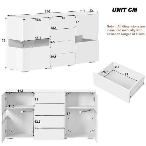 HOMAIRE White LED Sideboard Cabinet 140x72x35cm 1