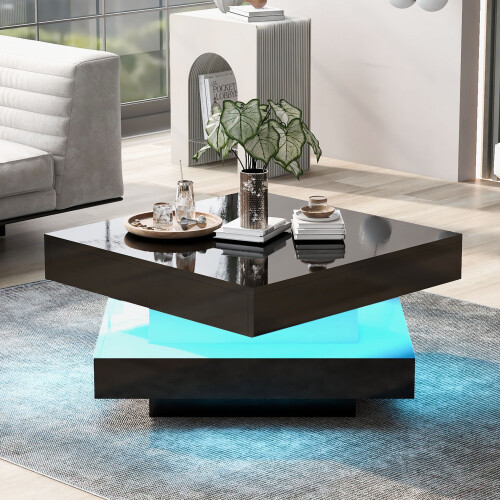 HOMAIRE Black High Gloss LED Coffee Table 70x70cm 2
