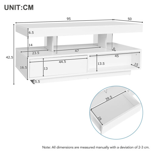 HOMAIRE White LED Coffee Table with 2 Drawers 1