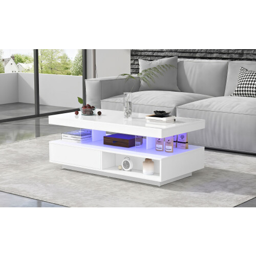 HOMAIRE White LED Coffee Table with 2 Drawers 2