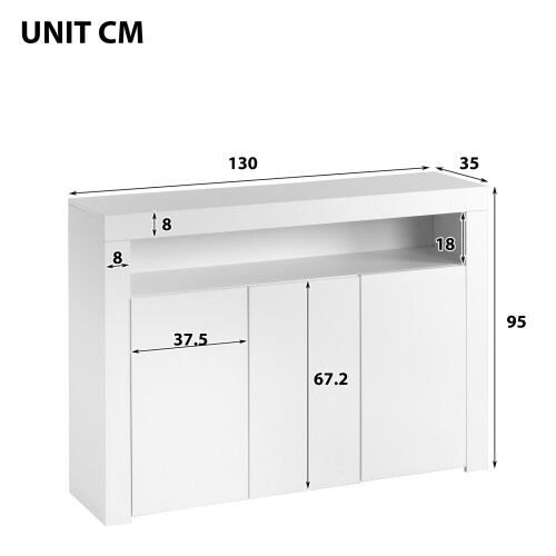 HOMAIRE White High Gloss LED Sideboard 130cm 1