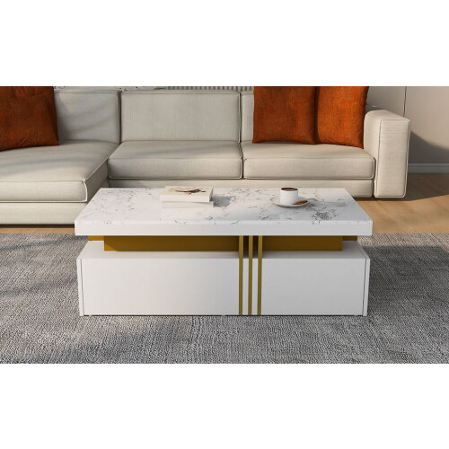 HOMAIRE White Coffee Table with Marble Top 1