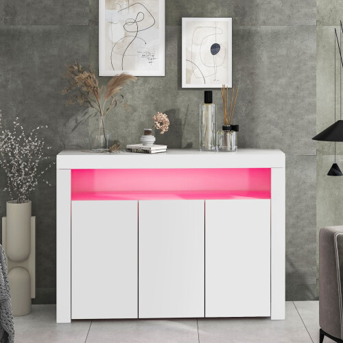 HOMAIRE White High Gloss LED Sideboard 130cm 2