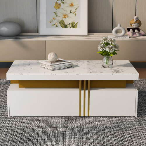 HOMAIRE White Coffee Table with Marble Top 2