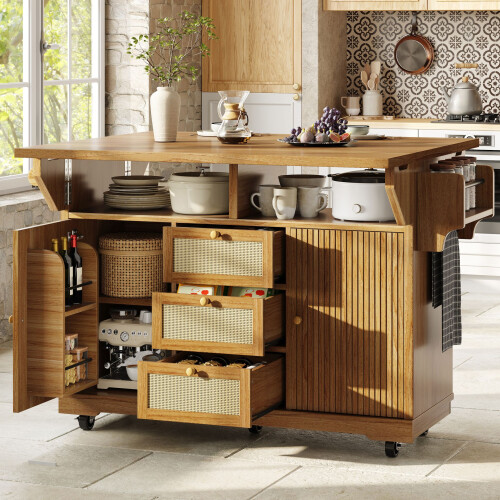 HOMAIRE Foldable Kitchen Trolley Dark Brown 95cm 2