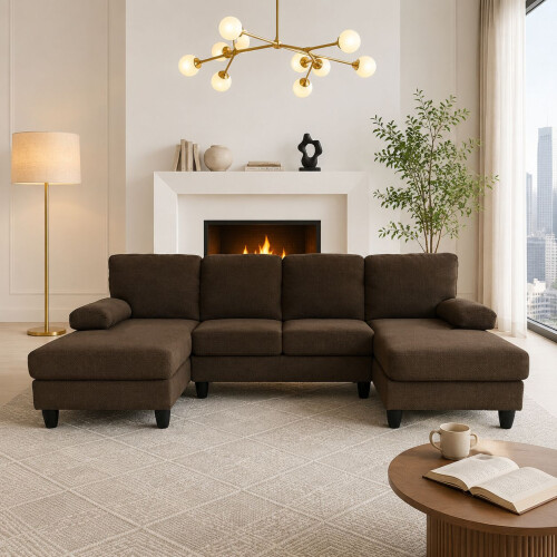 HOMAIRE Coffee U-Shaped Sofa with Dual Chaise 2