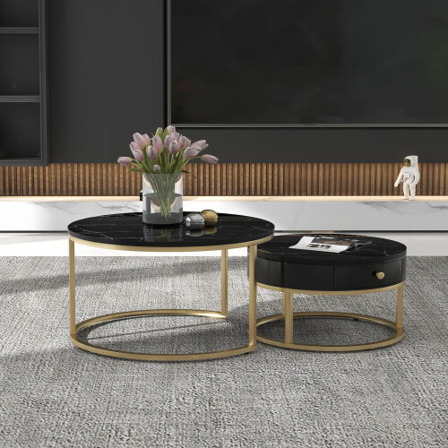 HOMAIRE Round Nesting Coffee Tables Black MDF 1