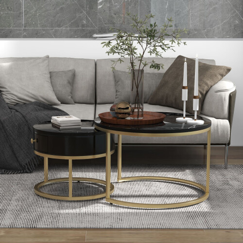 HOMAIRE Round Nesting Coffee Tables Black MDF 2