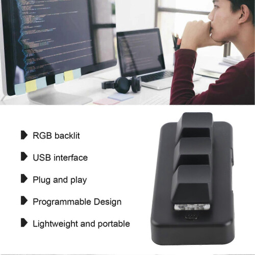 3 Key Keypad RGB Backlit 3 Keys USB Interface Mini Mechanical Programmable Plug and Play Macro Keypad for Computer Black 1