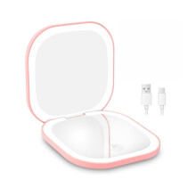 Oplaadbare vergrotende reisspiegel, 3x/1x vergrotende make-upspiegel met verlichting, 3 lichtkleuren, dubbelzijdig, voor nauw