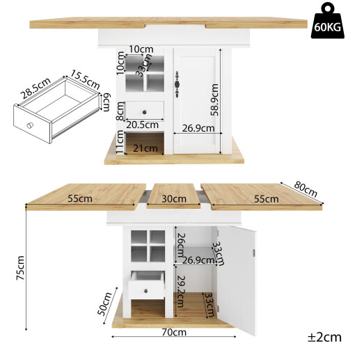 HOMAIRE White Extendable Telescopic Dining Table 1