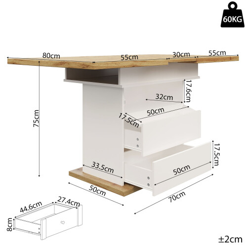 HOMAIRE White Telescopic Dining Table 110-140cm 1