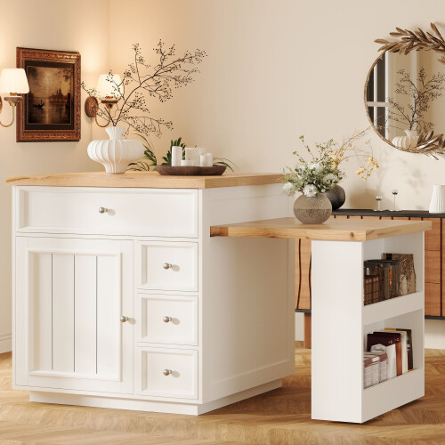HOMAIRE Extendable White Kitchen Island 120-184cm 2