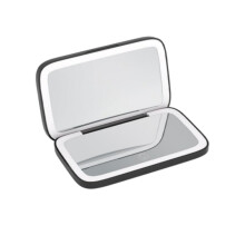 Espejo de maquillaje plegable con lupa 5X, mini espejo de tocador cuadrado, carga USB, portátil, doble cara, espejo de bolsil