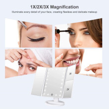 Specchio per il trucco, specchio per il trucco a tre pannelli 1x/2x/3x con 21 luci LED e specchio touchscreen regolabile, spe