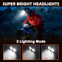 Lampe frontale rechargeable, lot de 2 lampes frontales LED ultra-lumineuses de 2000 lumens, 3 modes d'éclairage, étanche, idé