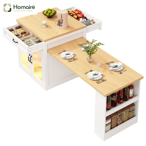 HOMAIRE Extendable Kitchen Island White LED
