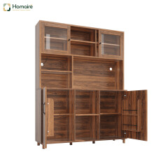 HOMAIRE Walnut Tall Cabinet with LED Lighting