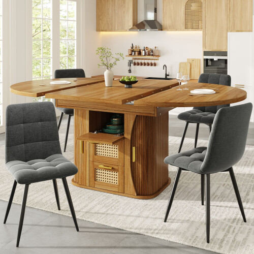 HOMAIRE Extendable Dining Table with Storage Brown 2