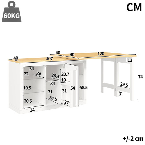 HOMAIRE Extendable Sideboard with LED White 1