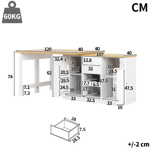 HOMAIRE Extendable Sideboard & Dining Table White 1