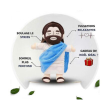 (Blue)38CM Breathing Jesus Plush Toy Baby Soothing Jesus Doll Four-gear Adjustment Children Music Sleep Companion Christmas Toy Gifts