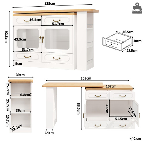 HOMAIRE 360 Rotating White Kitchen Island Table 1