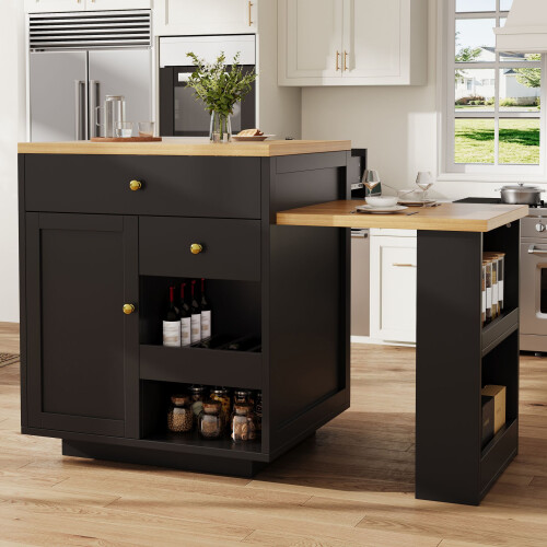 HOMAIRE Extendable Black Kitchen Island Table 2
