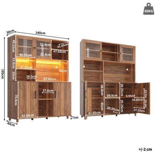 HOMAIRE Walnut Tall Cabinet with LED Lighting 1