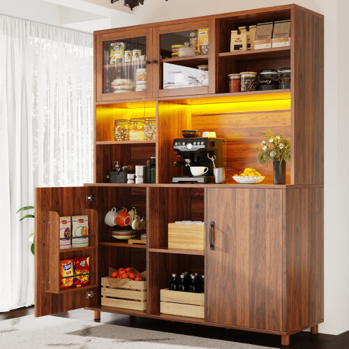 HOMAIRE Walnut Tall Cabinet with LED Lighting 2