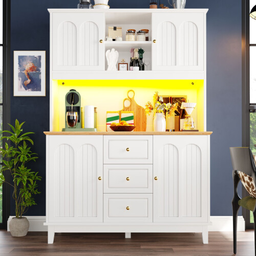 HOMAIRE White Pantry Cabinet with LED Lights 1
