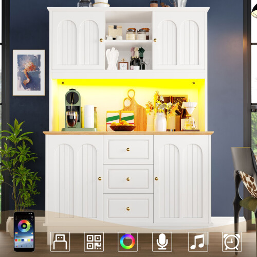 HOMAIRE White Pantry Cabinet with LED Lights 2
