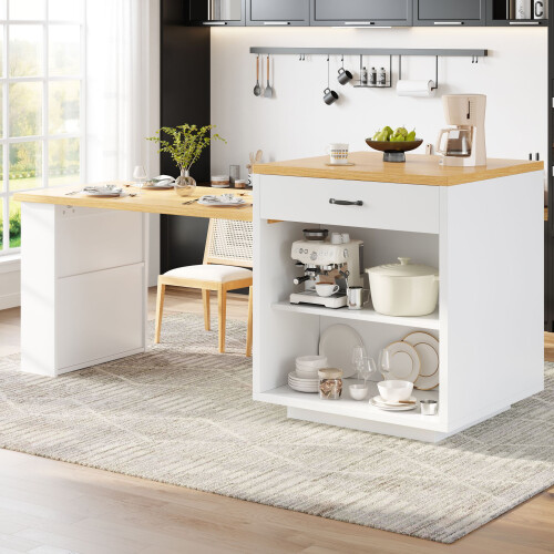 HOMAIRE Extendable Kitchen Island White LED 2