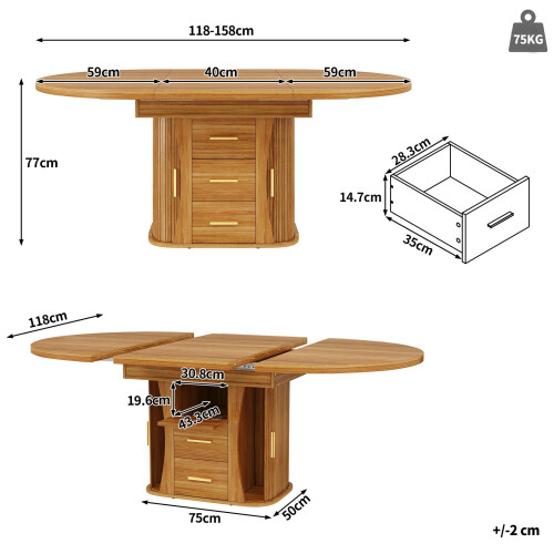 HOMAIRE Extendable Walnut Dining Table 118-158cm 1