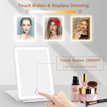 Rechargeable Travel Makeup Mirror With 72 Led Lights, Portable Lighted Makeup Mirror, 3-Color Lighting, Adjustable, Foldable