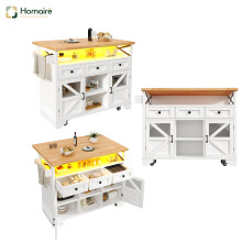 HOMAIRE White Mobile Kitchen Island Cart LED