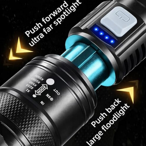 LED Torch Rechargeable – Super Bright Hand Flashlight Torches with 3 Light Modes, Adjustable Telescopic Zoom, USB Charging a 2