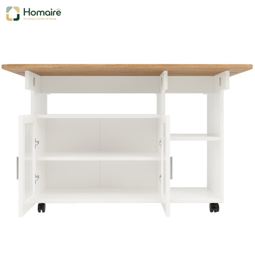 HOMAIRE White Kitchen Island with Folding Table