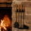 Wall-Mounted Fireplace Tool Set, Steel & Wood, 5-Piece 1