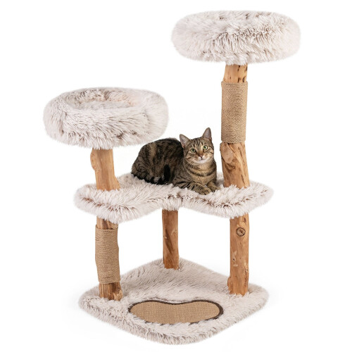 Cat Tree with Solid Wood & Jute Scratching Posts, 101 cm 1