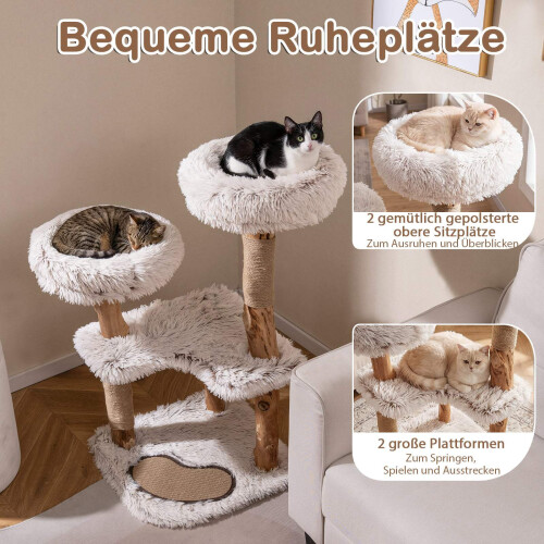 Cat Tree with Solid Wood & Jute Scratching Posts, 101 cm 2