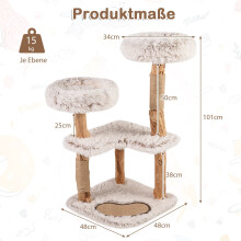 Cat Tree with Solid Wood & Jute Scratching Posts, 101 cm