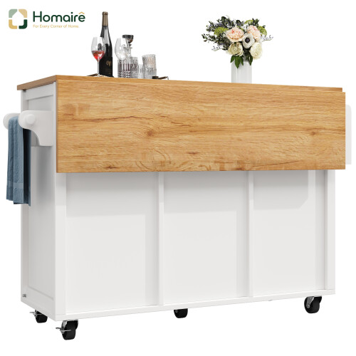 HOMAIRE White Kitchen Cart with Folding Top