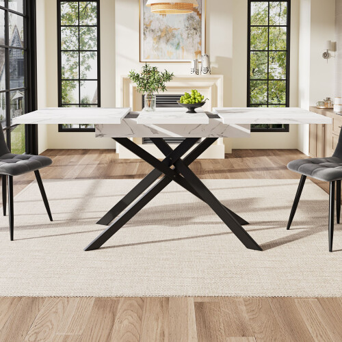 HOMAIRE Extendable White Marble Dining Table 2