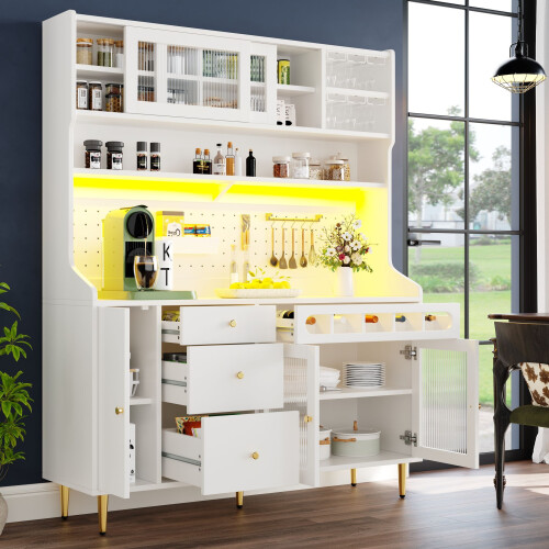 HOMAIRE White Highboard with LED & Wine Rack 2