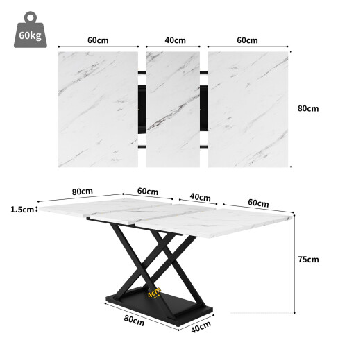 HOMAIRE Extendable Dining Table 120-160cm White 1