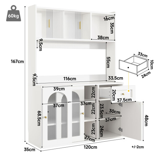 HOMAIRE White Kitchen Cabinet with LED Lights 1