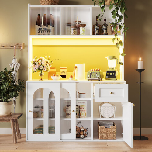 HOMAIRE White Kitchen Cabinet with LED Lights 2