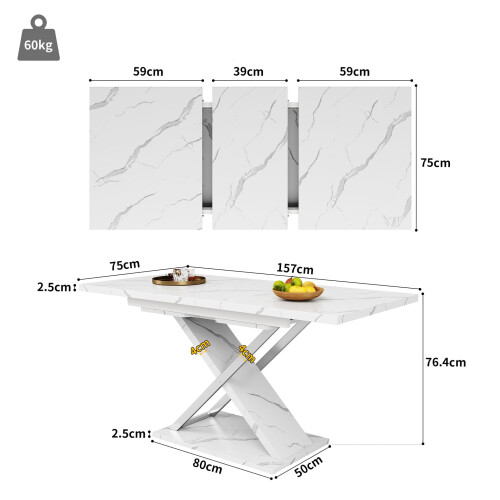 HOMAIRE Extendable White Dining Table 118-157cm 1