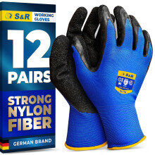 Work Gloves – 12 Pairs, Size XL/10, Latex-Coated Nylon Protective Gloves for Indoor & Outdoor Use